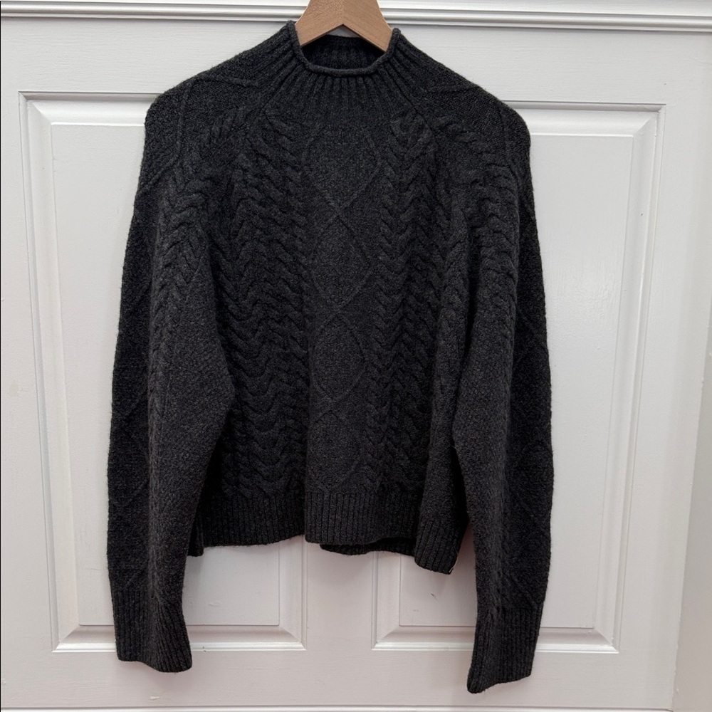 J.Crew Dark Grey Cable Knit Mock Neck Sweater
